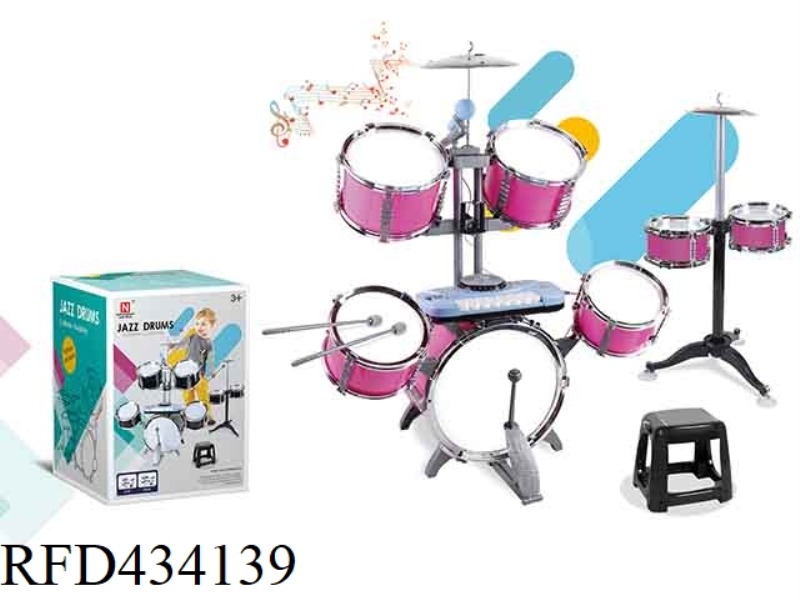 BLACK 2-COLOR PIANO DRUM COMBINATION JAZZ DRUM SET 5 DRUMS + CHAIR