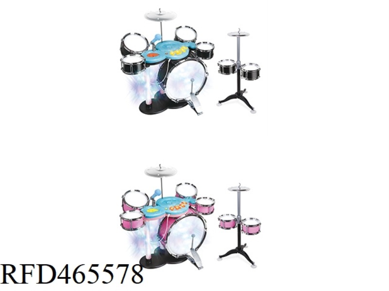 BLACK PINK 2-COLOR PIANO DRUM COMBINATION JAZZ DRUM SET 7 DRUMS + NEW CHAIR