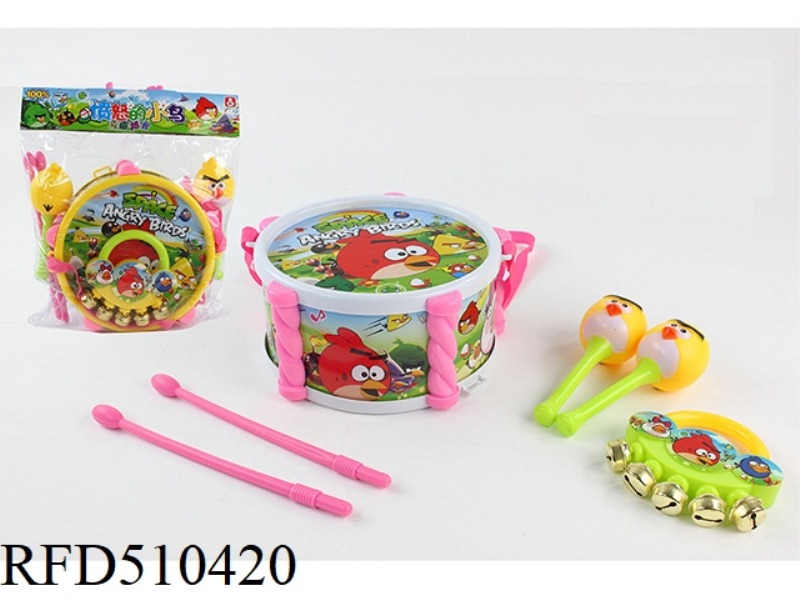 BIRD INSTRUMENT SET (DRUM +2 BIRD SAND HAMMER + RATTLE + DRUM HAMMER)2 COLORS