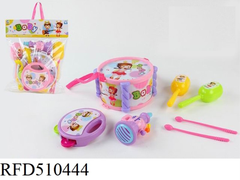 BABY SET (DRUM +2 SAND HAMMER + TRUMPET + TAMBOURINE + DRUM HAMMER)2 COLOR MIX