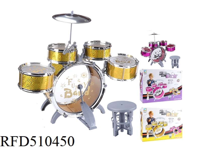 LASER DRUM KIT (1 FLOOR DRUM LARGE +2 MEDIUM +2 SMALL) RED GOLD