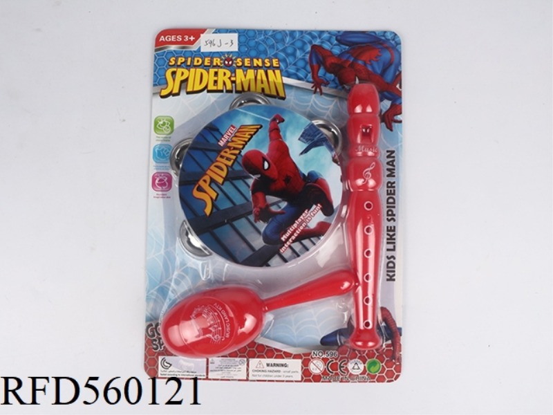 SPIDER-MAN TAMBOURINE, SAND HAMMER, FLUTE, 3 ZHUANG COMBINATION
