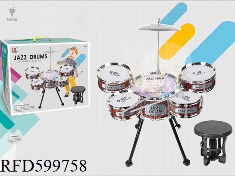 MONOCHROME /5 DRUMS/SINGLE FLASH/WOOD GRAIN DRUM SET WITH FOUR LEGS ROUND CHAIR