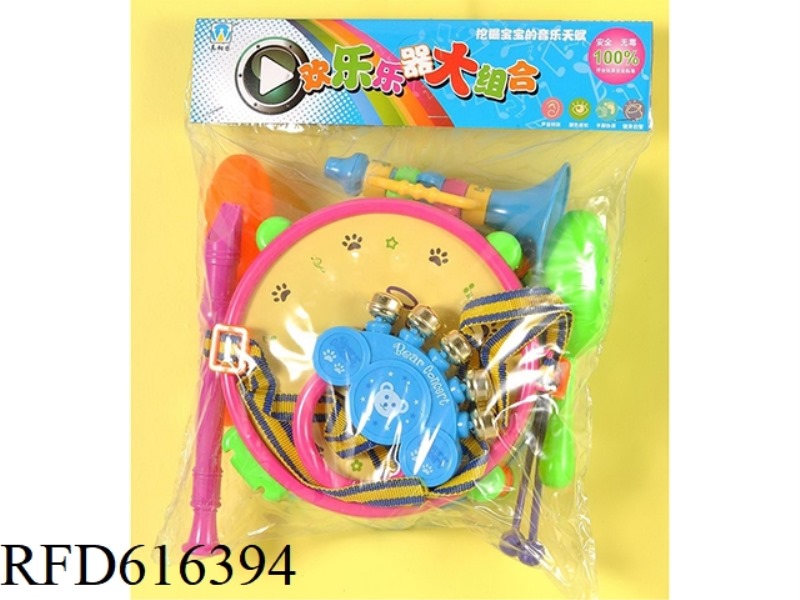 Cartoon drum+sand hammer+bell +123 trumpet+flute
