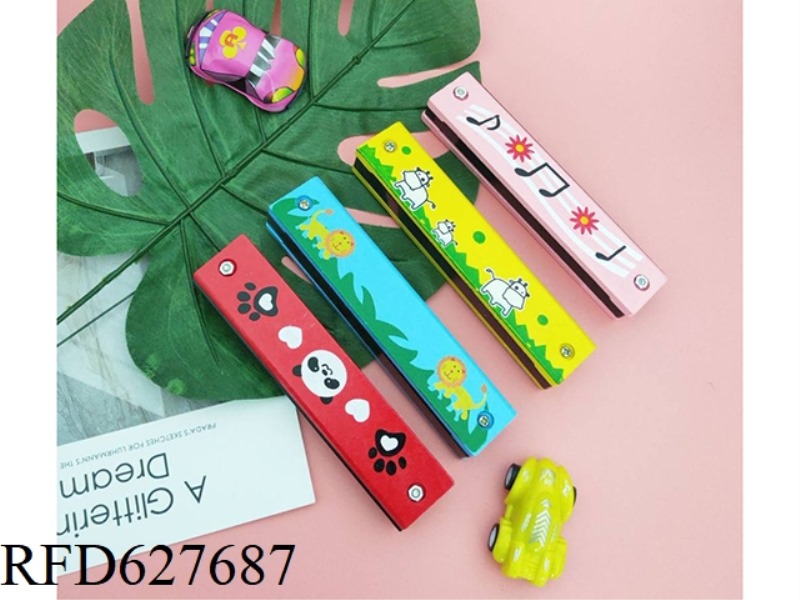 WOOD HARMONICA PAINTED DOUBLE ROW 16 HOLES 24 HOLES