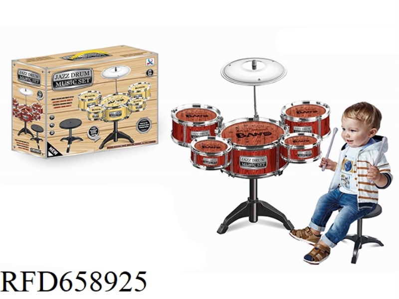 WOOD GRAIN PLATED DRUM SET 5 DRUM WITH CHAIR