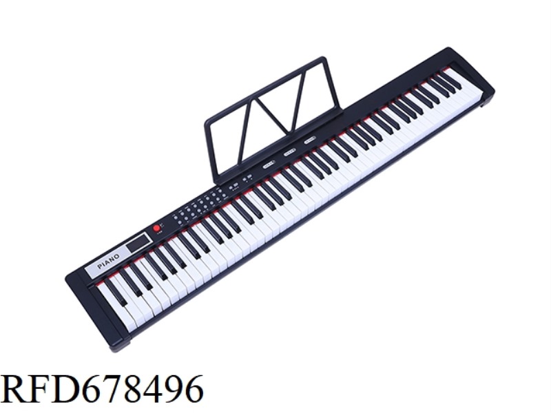 88-KEY BLACK ELECTRONIC KEYBOARD + CHARGER + MUSIC STAND