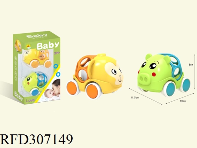 BABY FLEXIBLE GLUE RATTLE CAR(MONKEY/PIG)