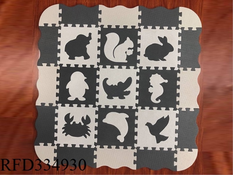 EVA PUZZLE MAT 16 PIECES ANIMAL+PERIMETER LIGHT GREY CREAM WHITE 2 COLOR