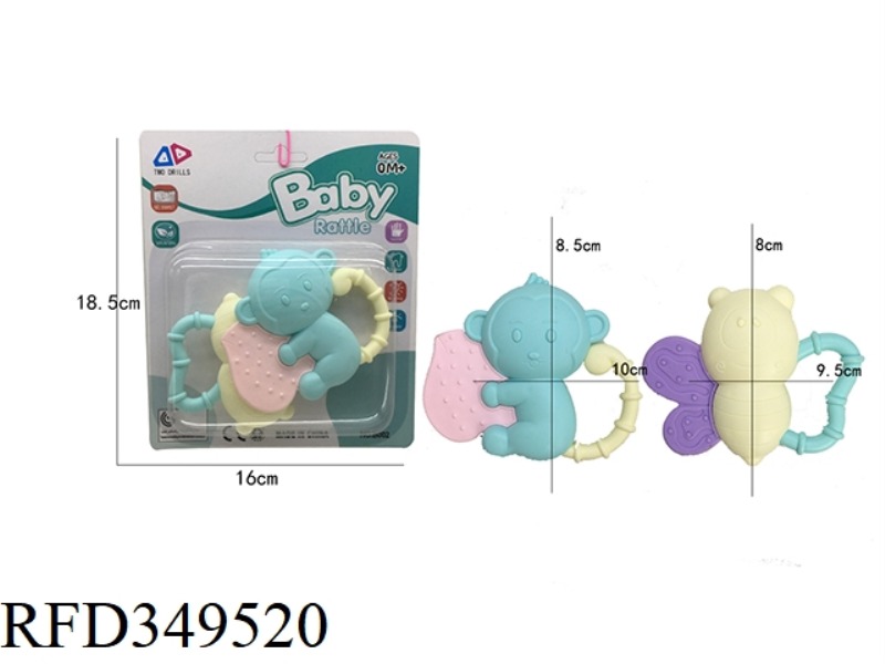 MONKEY BEE TOOTH RATTLE 2 PIECE SET (MACARON)