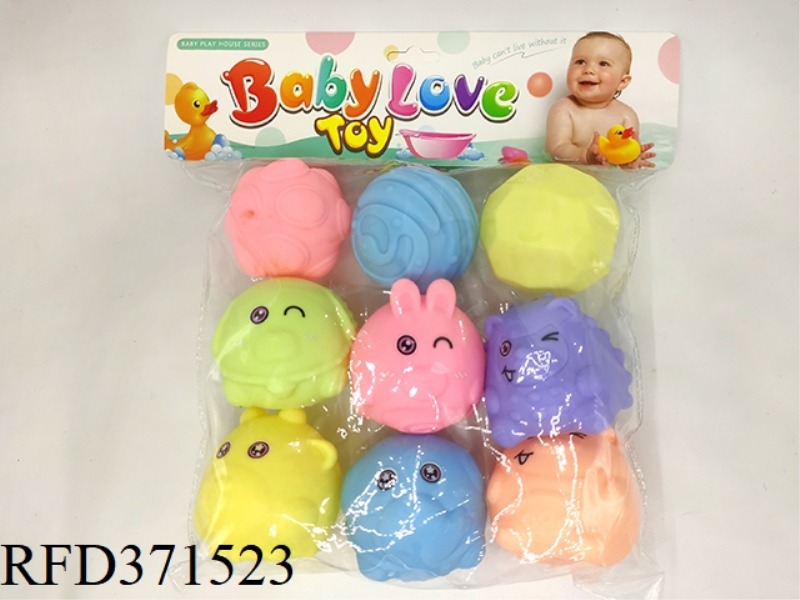 VINYL BALLS (PACK OF 9) 6 ANIMAL BALLS + 3 TEXTURE BALLS