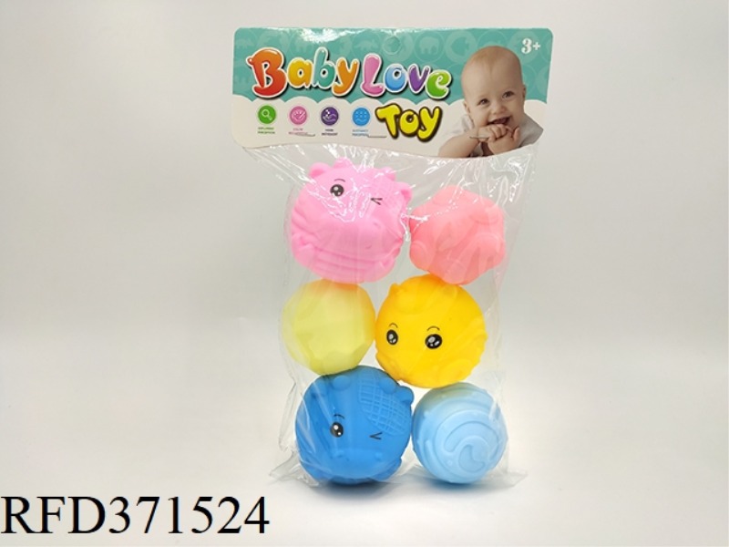 VINYL BALLS (PACK OF 6) 3 LARGE ANIMAL BALLS + 3 TEXTURE BALLS