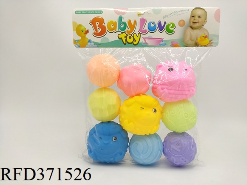 VINYL BALLS (PACK OF 9) 3 LARGE ANIMAL BALLS + 6 TEXTURE BALLS