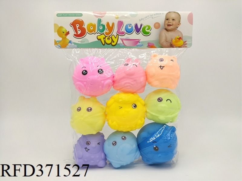 VINYL BALLS (PACK OF 9) 3 LARGE ANIMAL BALLS + 6 SMALL ANIMAL BALLS