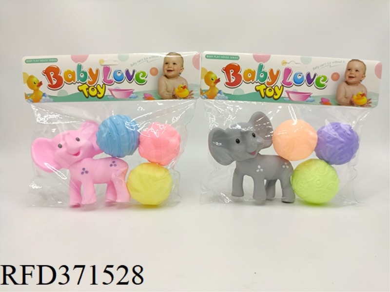 VINYL ANIMALS (PACK OF 4) ELEPHANT + 3 TEXTURE BALLS