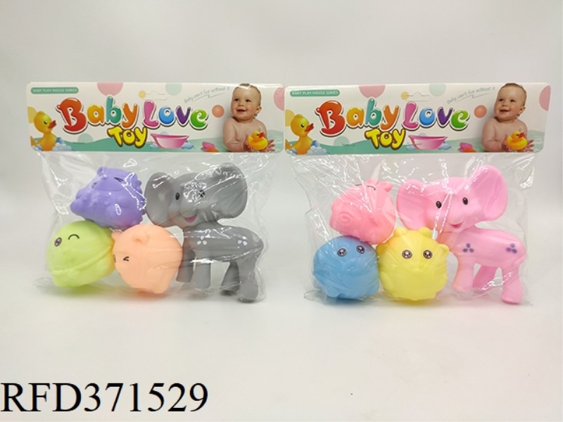 VINYL ANIMALS (4 PIECES) ELEPHANT + 3 SMALL ANIMAL BALLS
