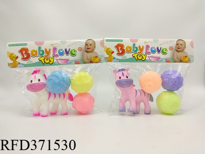 VINYL ANIMALS (PACK OF 4) ZEBRA + 3 TEXTURE BALLS