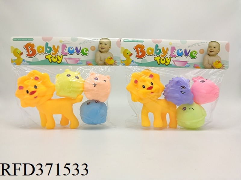 VINYL ANIMALS (4 PIECES) LION + 3 SMALL ANIMAL BALLS