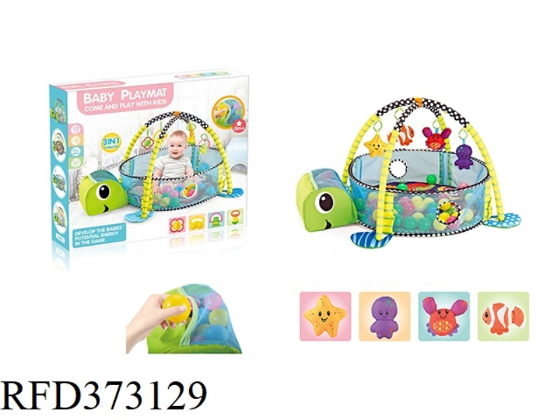 3 IN 1 TORTOISE GAME BALL POOL WITH 12 BALLS / DOLL RATTLE