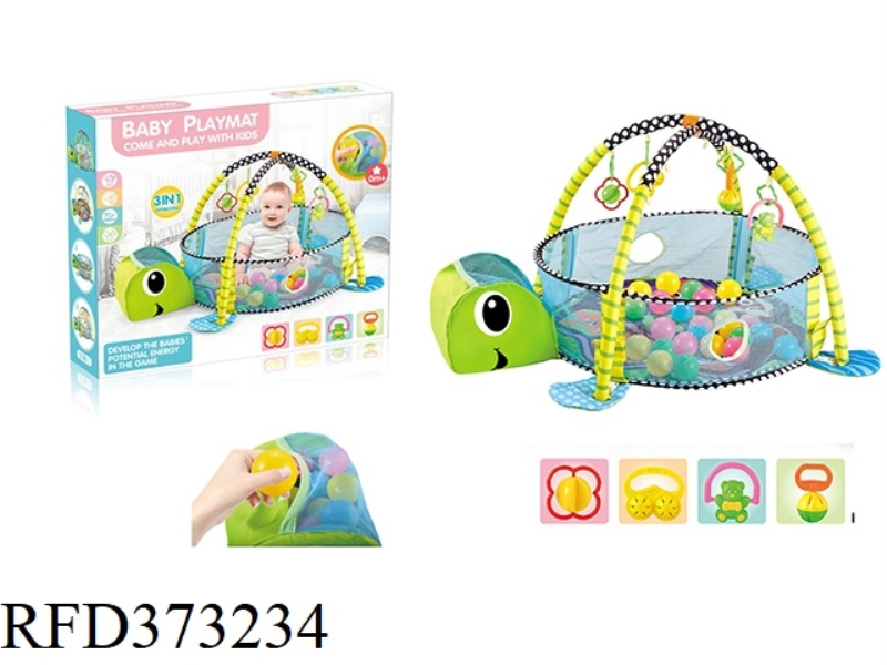 3 IN 1 TORTOISE GAME BALL POOL WITH 12 BALLS/PLASTIC RATTLE
