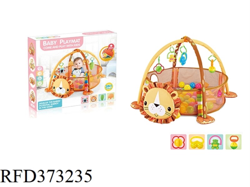 3 IN 1 LION GAME BALL POOL WITH 12 BALLS/PLASTIC RATTLE