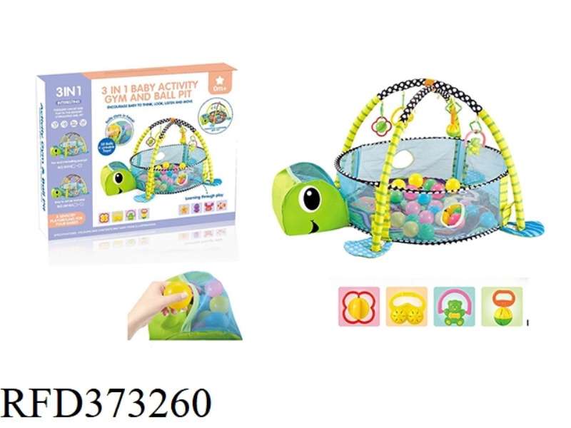 3 IN 1 TORTOISE GAME BALL POOL WITH 12 BALLS/PLASTIC RATTLE