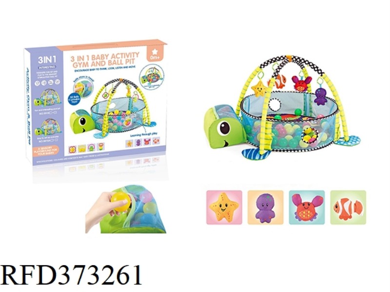 3 IN 1 TORTOISE GAME BALL POOL WITH 12 BALLS / DOLL RATTLE