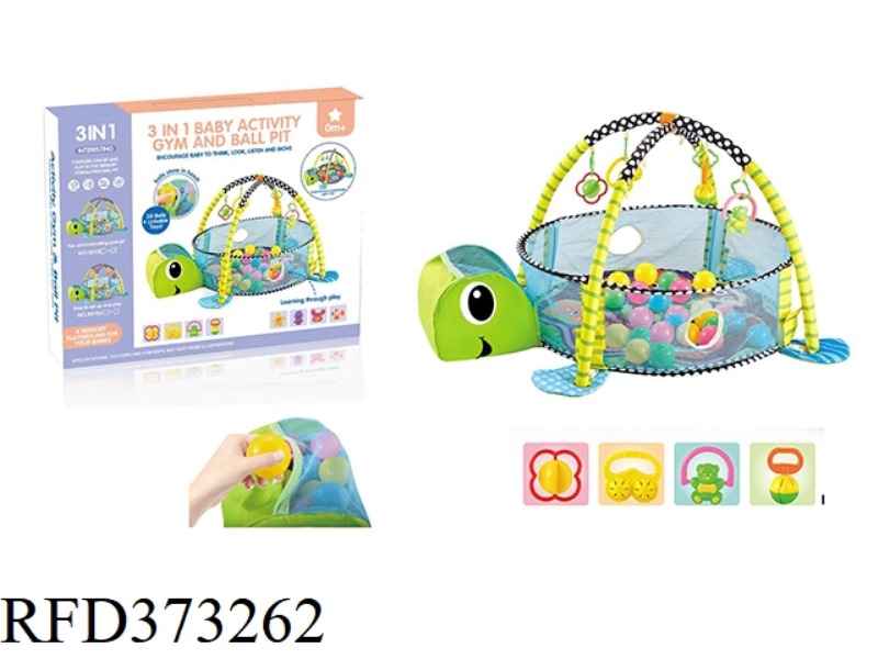 3 IN 1 TORTOISE GAME BALL POOL WITH 30 BALLS/PLASTIC RATTLE