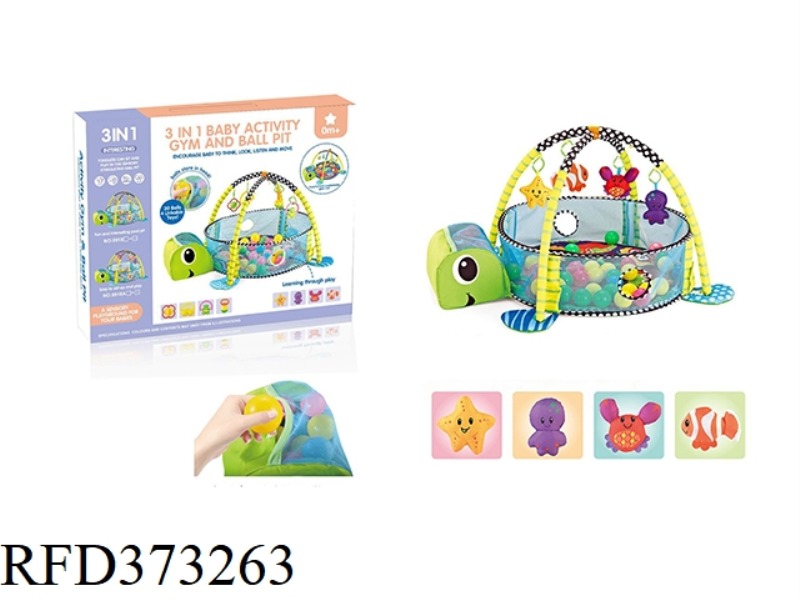 3 IN 1 TORTOISE GAME BALL POOL WITH 30 BALLS / DOLL RATTLE