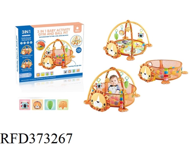 3 IN 1 LION GAME BALL POOL WITH 30 BALLS/DOLL RATTLE