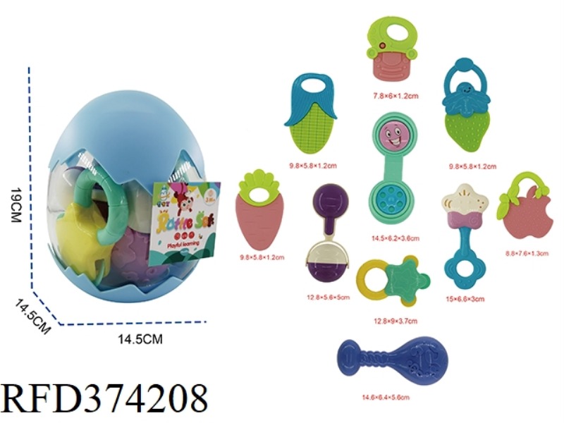 BABY AND TODDLER ROUND EGG HANDBELL 10-PIECE SET WITH 5 PIECES OF TEETHER
