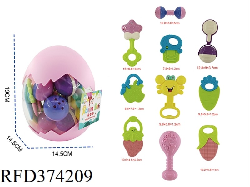 BABY AND TODDLER ROUND EGG HANDBELL 10-PIECE SET WITH 5 PIECES OF TEETHER
