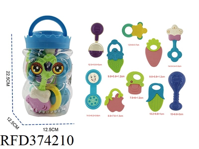 BABY OWL CANNED RATTLE 10 PIECE SET WITH 5 TEETHER