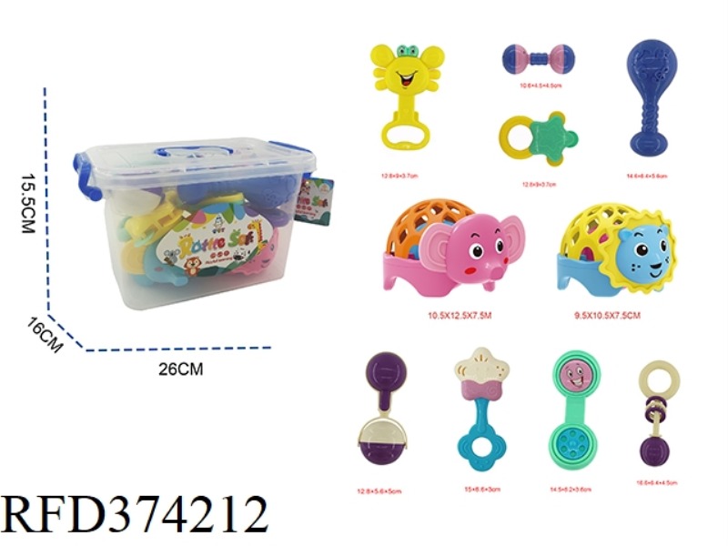 BABY RATTLE 10 PIECE SET WITH TEETHER ELEPHANT/LION