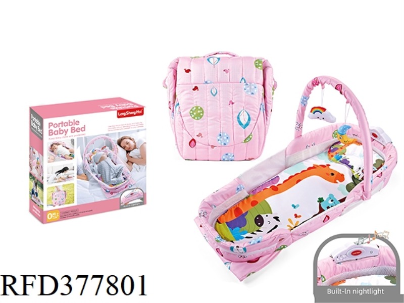 BABY CRIB, FULL-ENCLOSED AND EXTENDED VERSION OF THE BED + HANGING PARTS WITH LIGHT AND MUSIC