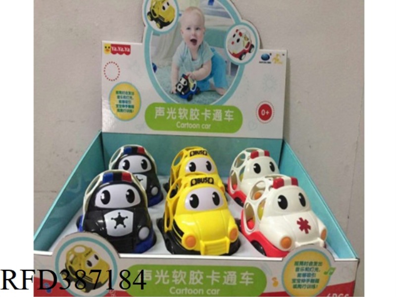 SOUND AND LIGHT SOFT RUBBER CAR (4 COLORS MIXED) 6PCS