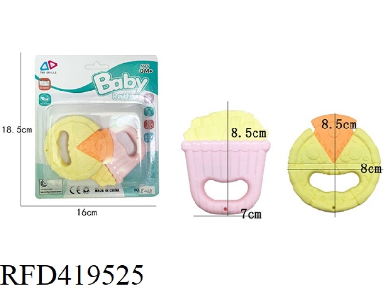 PIZZA, FRENCH FRIES, TWO-PIECE RATTLE SET (MACARON)