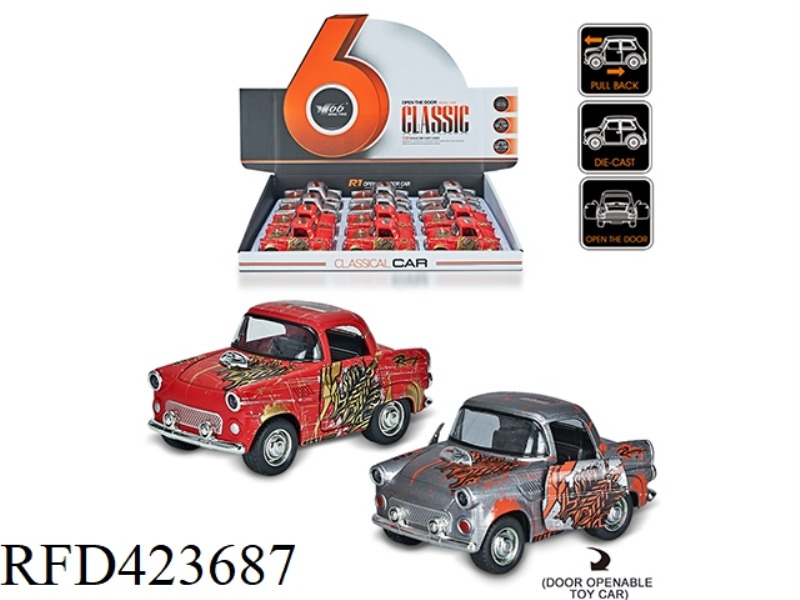 1:38Q VERSION OF CHEVROLET ALLOY PULL BACK 2 DOOR GRAFFITI CLASSIC CAR 12PCS