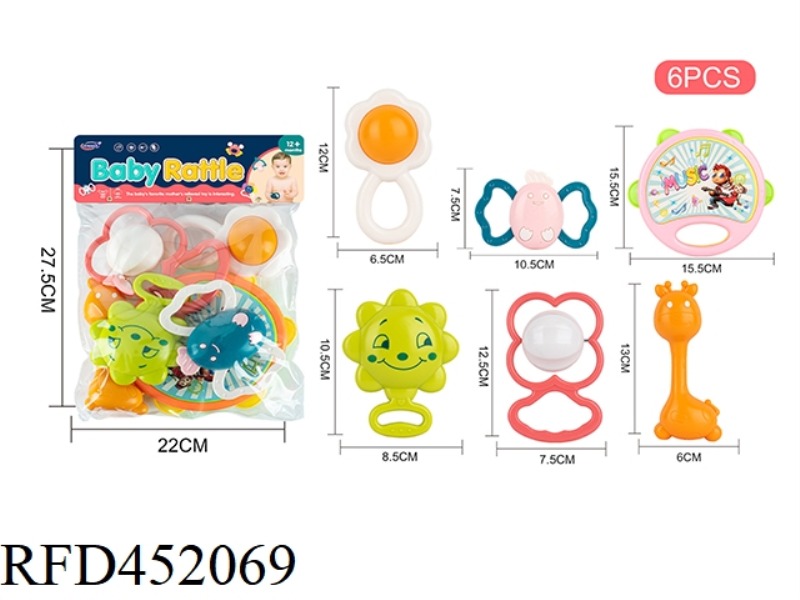 PACK OF 6 BABY RATTLES