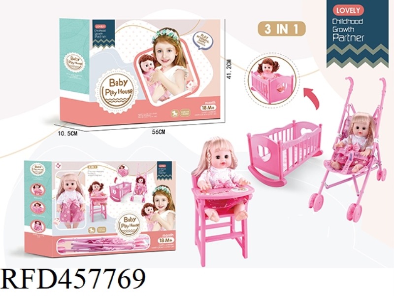 DOLL SUIT 3 IN 1 (CRIB + DINING CHAIR + CART)