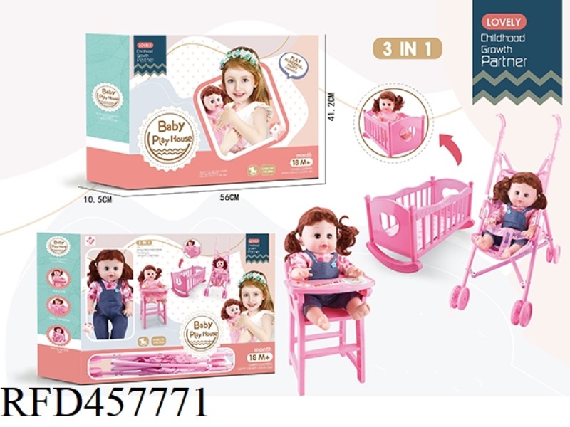 DOLL SUIT 3 IN 1 (CRIB + DINING CHAIR + CART)