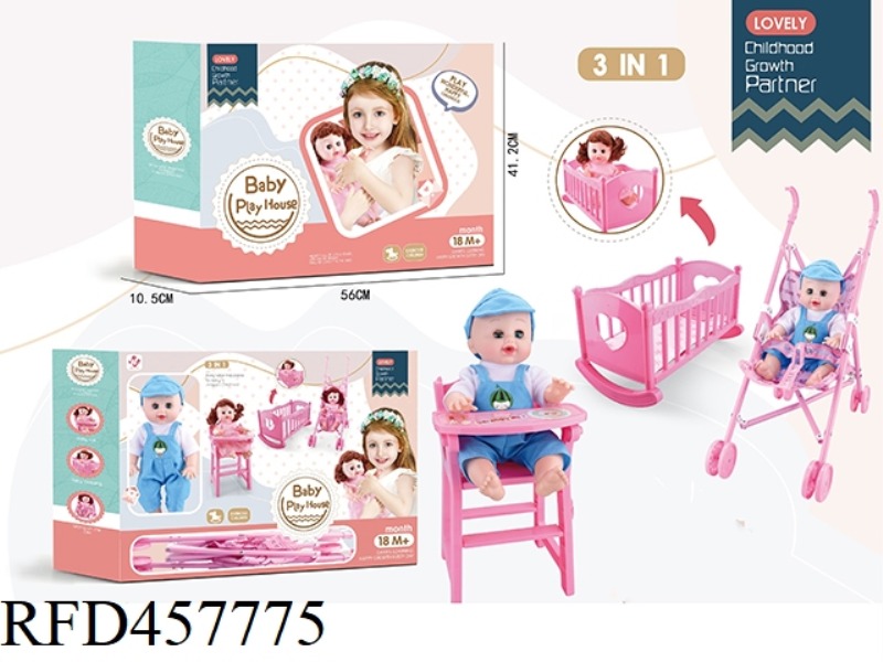 DOLL SUIT 3 IN 1 (CRIB + DINING CHAIR + CART)