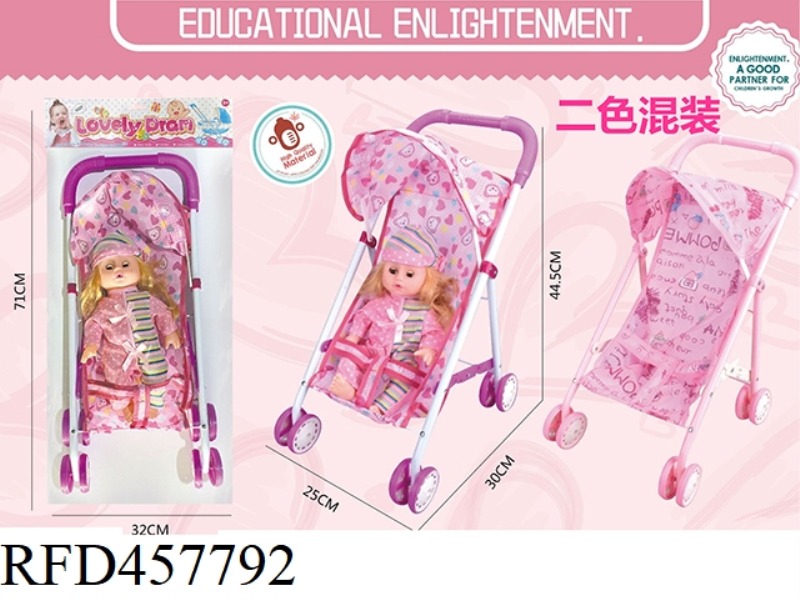 14 INCH DOLL WITH IRON CART