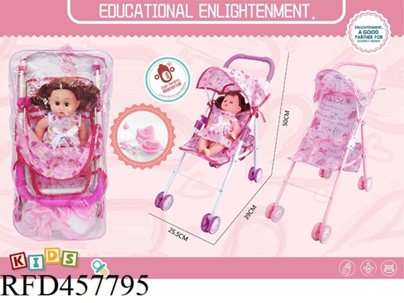 14 INCH DOLL WITH IRON CART