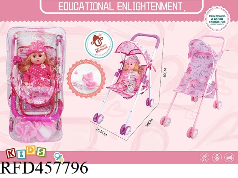 14 INCH DOLL WITH IRON CART