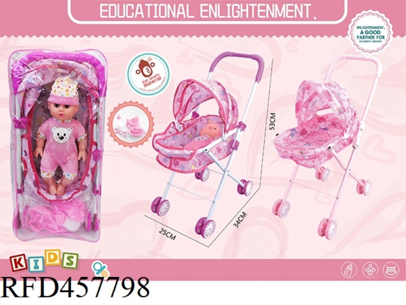14 INCH DOLL WITH IRON CART