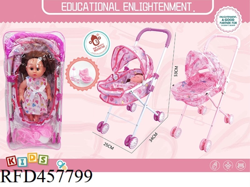 14 INCH DOLL WITH IRON CART