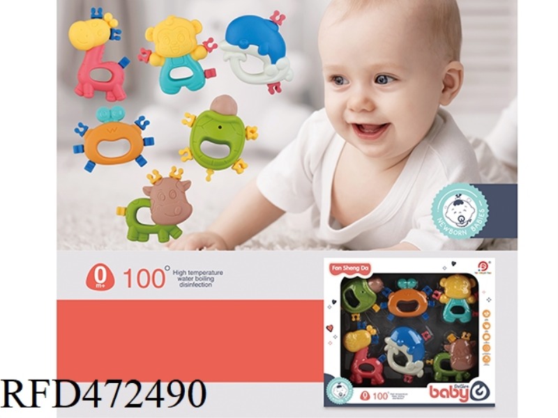 SOFT RUBBER RATTLE (TURTLE, CRAB, COW, DEER, MONKEY, DOLPHIN)
