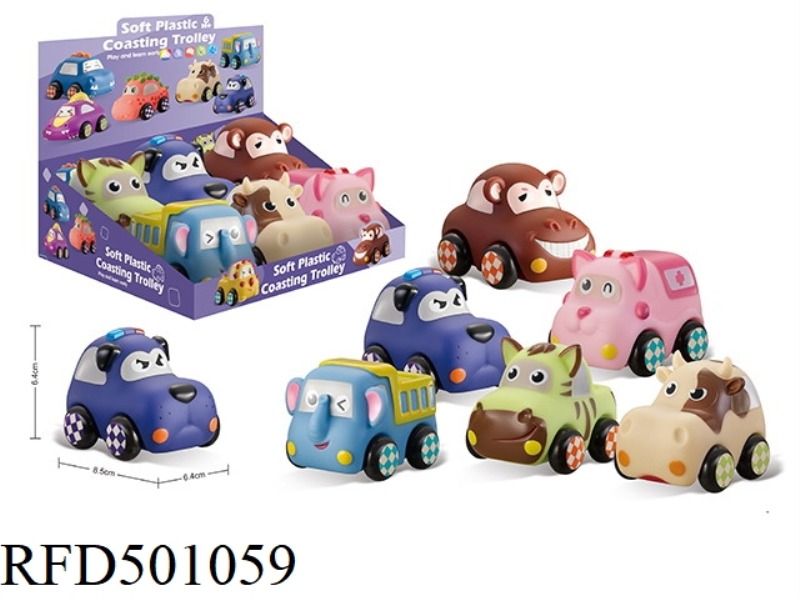 SOFT GLUE ANIMAL CART 6PCS