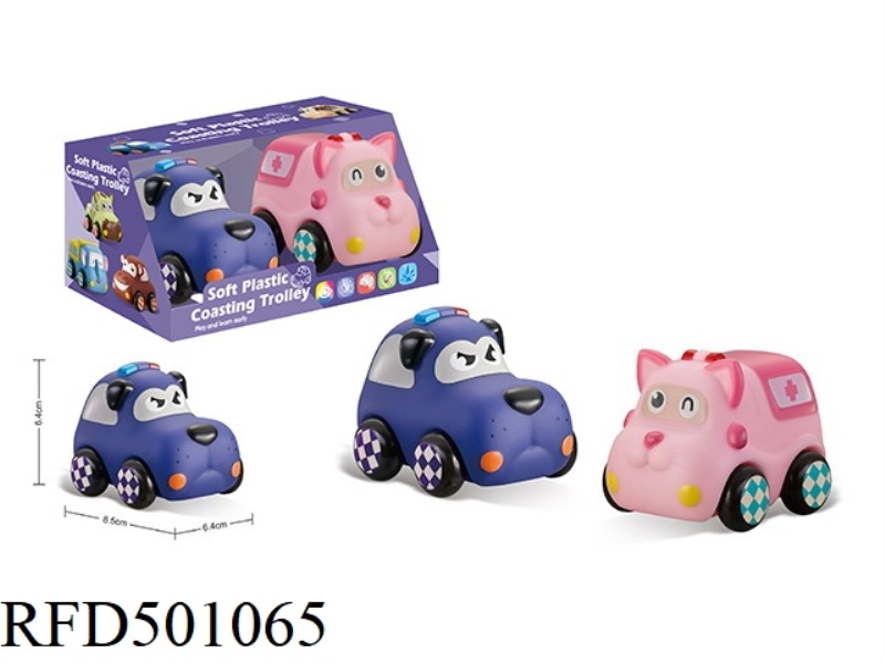 TWO SOFT RUBBER ANIMAL CARTS
